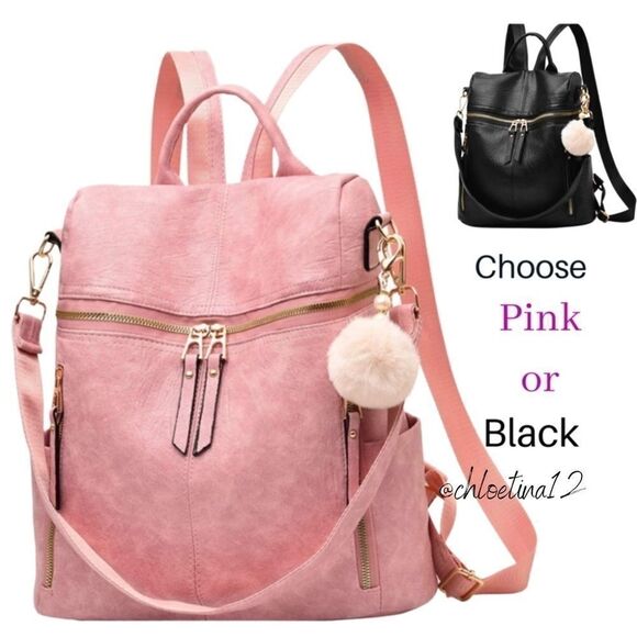 NEW PINK PU LEATHER BACKPACK PURSE🎀 - Picture 1 of 11